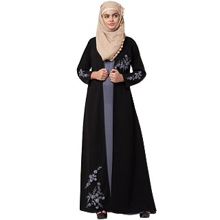Double layered abaya with embroidery work- Black